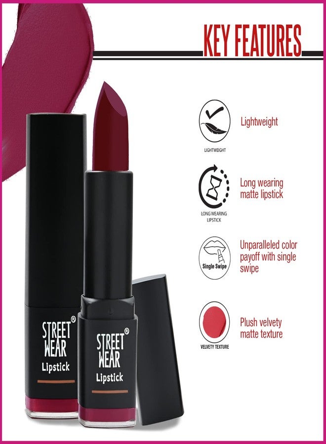 STREET WEAR Matte Lipstick -MUSHY MAUVE (Mauve) - 4.2 gms -Longwear, Velvety texture, Fade-resistant, High Color payoff, Lightweight Matte Lipstick, Plant-based Canuuba wax, Paraben-free - Image 5