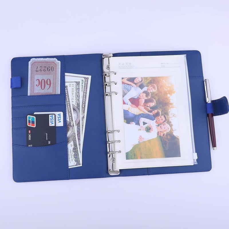 Antner A5 Binder 6 Ring Refillable Notebook Binder Planner Cover for A5 Refill Paper, PU Leather Loose Leaf Personal Organizer Budget Planner for Savings & Budgeting with Magnetic Buckle, Navy Blue - Image 2