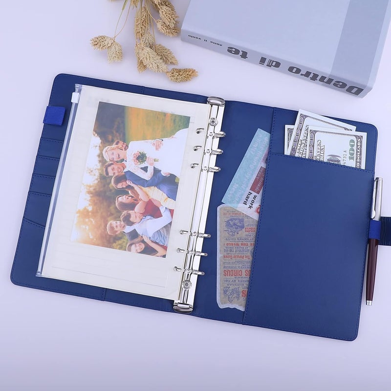 Antner A5 Binder 6 Ring Refillable Notebook Binder Planner Cover for A5 Refill Paper, PU Leather Loose Leaf Personal Organizer Budget Planner for Savings & Budgeting with Magnetic Buckle, Navy Blue - Image 3