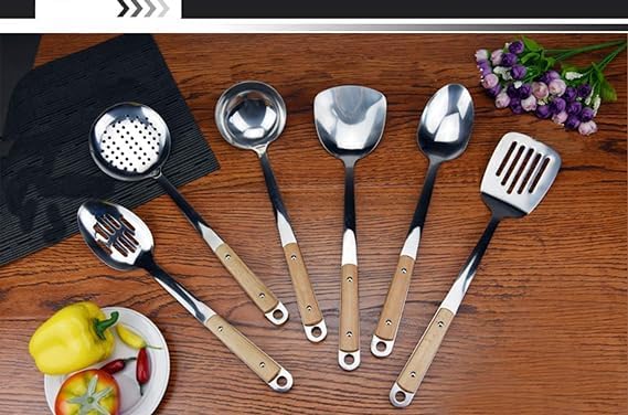 Primetan 1 Pcs Stainless Steel Plain Serving Spoon with Wooden Handle for School Canteen Hotel Kitchen Restaurant - Image 5