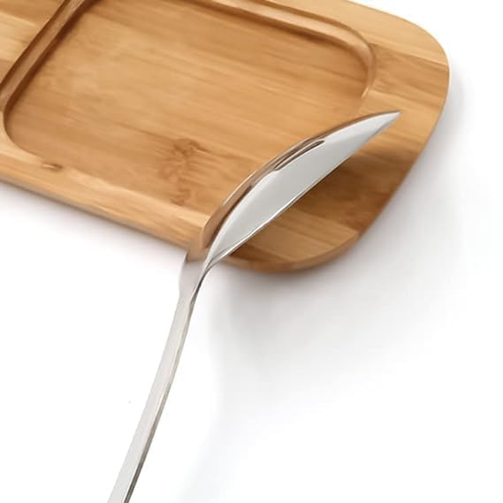Primetan 1 Pcs Stainless Steel Plain Serving Spoon with Wooden Handle for School Canteen Hotel Kitchen Restaurant - Image 3