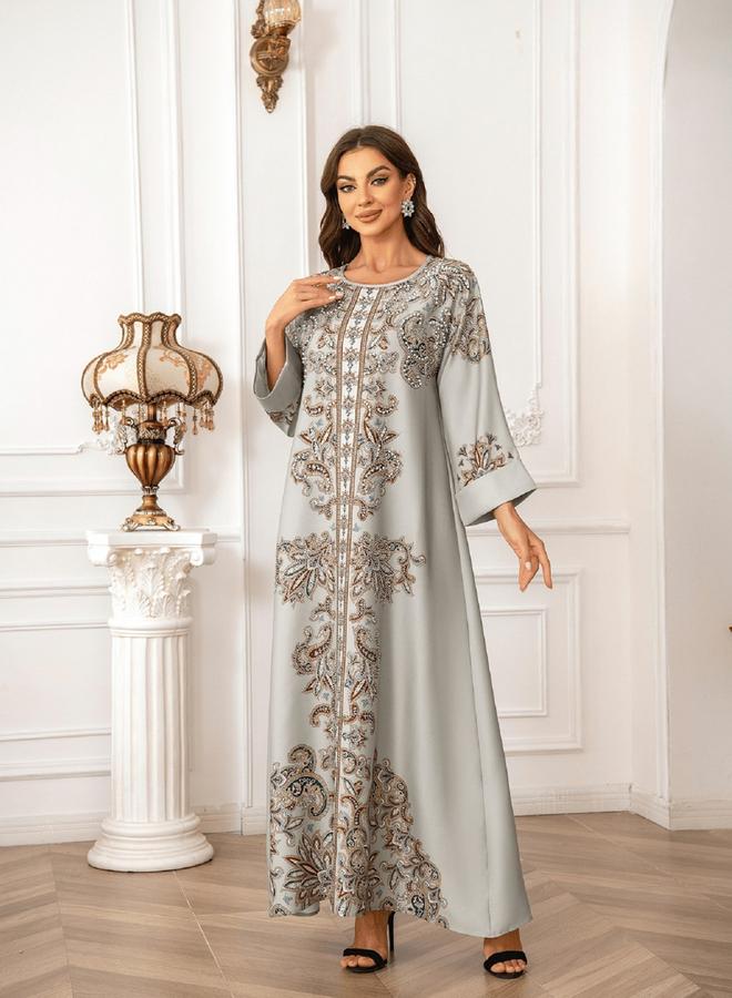 Take Two Floral Print Embellished Faux Pearl Detail Jalabiya - Image 2