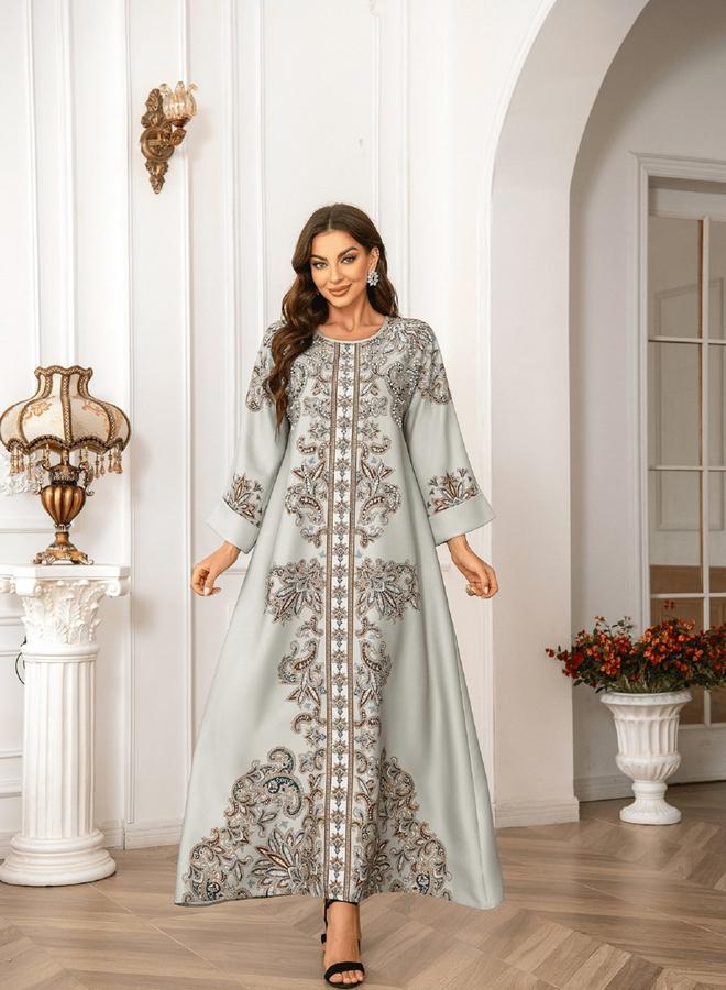 Take Two Floral Print Embellished Faux Pearl Detail Jalabiya - Image 1