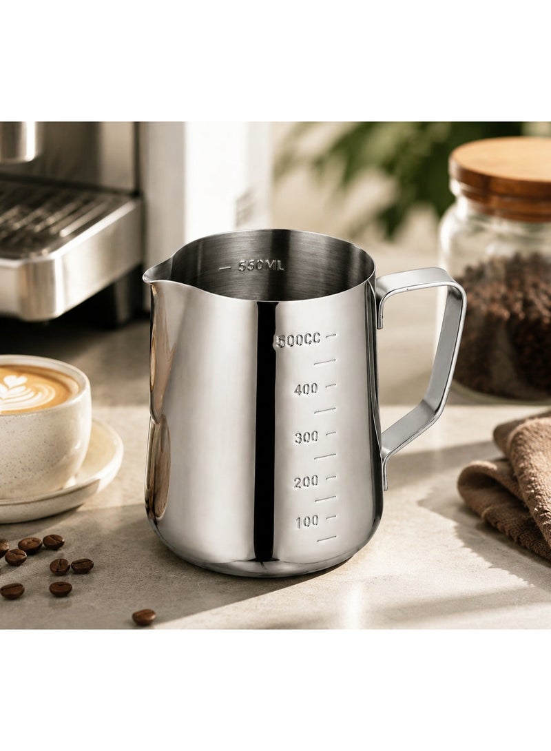 600ml Stainless Steel Milk Frothing Pitcher, Latte Art Coffee Cup, Barista Milk Jug with Measurement Scale - Image 3
