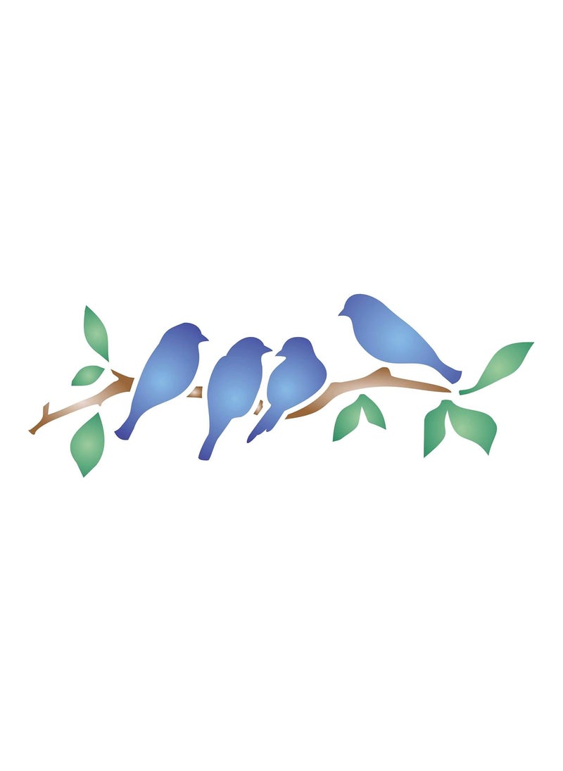 Usnyabni Roosting Birds Stencil, 8 x 3 inch (M) - Bird Branch Silhouette Border Stencils  - Image 1
