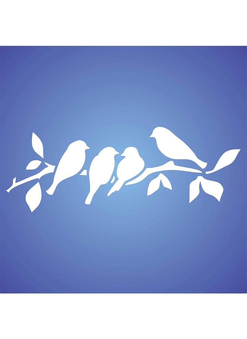 Usnyabni Roosting Birds Stencil, 8 x 3 inch (M) - Bird Branch Silhouette Border Stencils  - Image 5