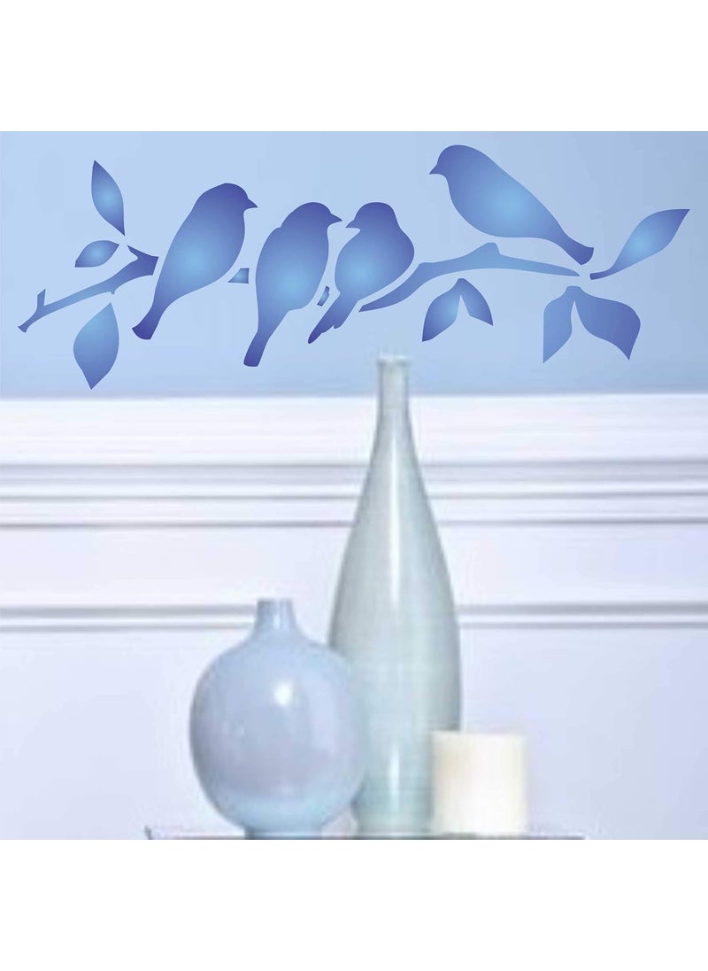 Usnyabni Roosting Birds Stencil, 8 x 3 inch (M) - Bird Branch Silhouette Border Stencils  - Image 4