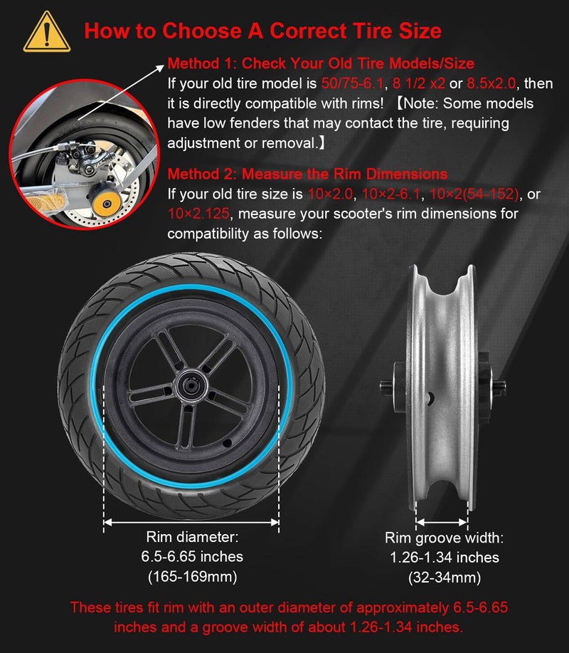 BANGTING 2-Pack 10x2.125 Tubeless Scooter Tires - Fits Models: 8.5x2.0, 8½x2, 50-75-6.1, 10×2.0, 10×2-6.1, 10×2(54-152) | Verify Rim Size: 6.5-6.65" Diameter & 1.26-1.34" Width | Puncture-Resistant - Image 2