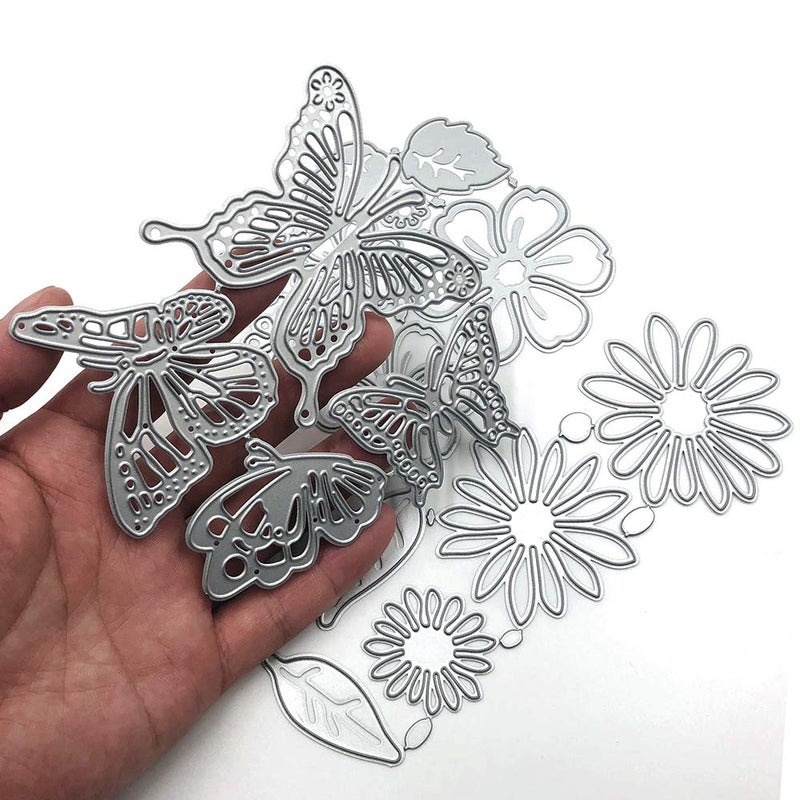 AFUNTA Metal Die Cuts Embossing Stencil Tool, 2 Sets Flower Leaves Shape 14 Styles 3D Die Cuts Stencil & 4 Pcs Butterfly Shape Cutting Dies for Album Decoration, Greeting Card DIY Craft Decoration - Image 4