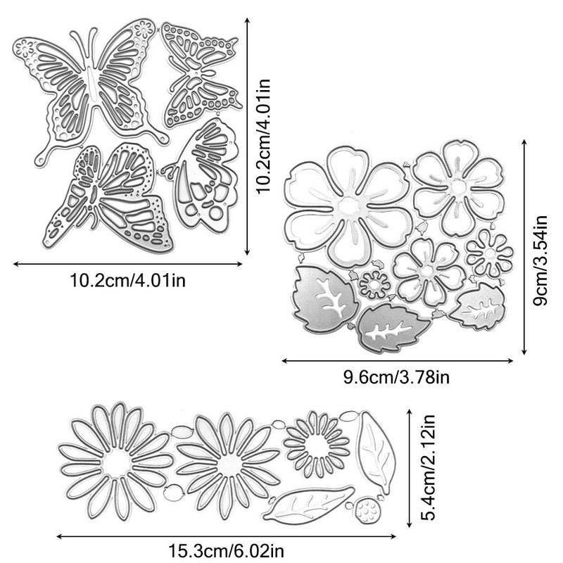 AFUNTA Metal Die Cuts Embossing Stencil Tool, 2 Sets Flower Leaves Shape 14 Styles 3D Die Cuts Stencil & 4 Pcs Butterfly Shape Cutting Dies for Album Decoration, Greeting Card DIY Craft Decoration - Image 3