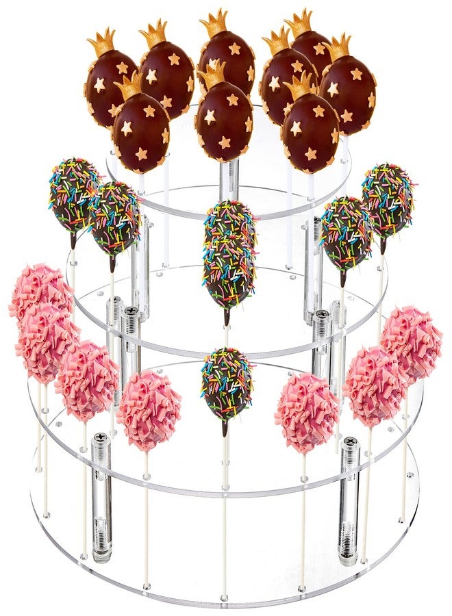 TOPZEA 3-Tier Cake Pop Display Stand, 36 Hole Clear Acrylic Lollipop & Cake Pop Holder Round Tiered Cupcake Dessert Table Stand for Baby Shower, Wedding, Birthday, Party, Anniversary, Halloween - Image 1