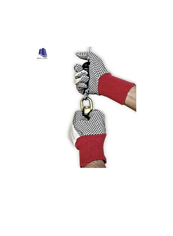 Drill Doted Cotton Gloves Knitted Glove Safety Dotted Grip Free Size 8OZ 12 Pair - Image 3