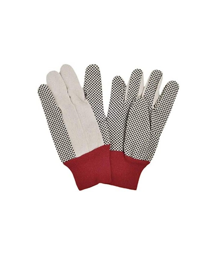 Drill Doted Cotton Gloves Knitted Glove Safety Dotted Grip Free Size 8OZ 12 Pair - Image 1