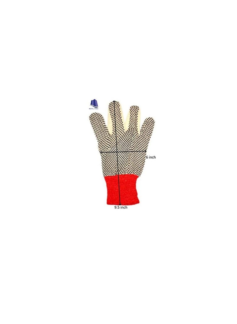 Drill Doted Cotton Gloves Knitted Glove Safety Dotted Grip Free Size 8OZ 12 Pair - Image 2