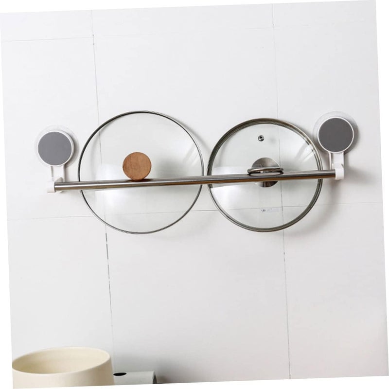 KINJORU Towel Holder & Pot Cover Rack with Suction Cups - White Storage Shelf for Bathroom & Kitchen, Easy Install Suction Cup Towel Rack (Pack of 1) - Image 5