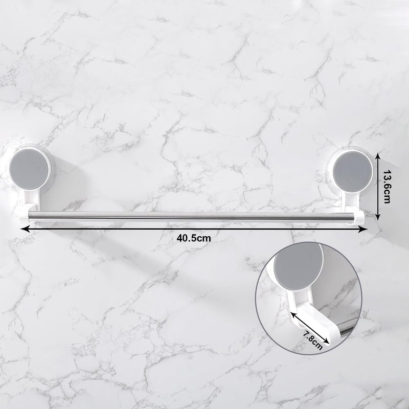 KINJORU Towel Holder & Pot Cover Rack with Suction Cups - White Storage Shelf for Bathroom & Kitchen, Easy Install Suction Cup Towel Rack (Pack of 1) - Image 4