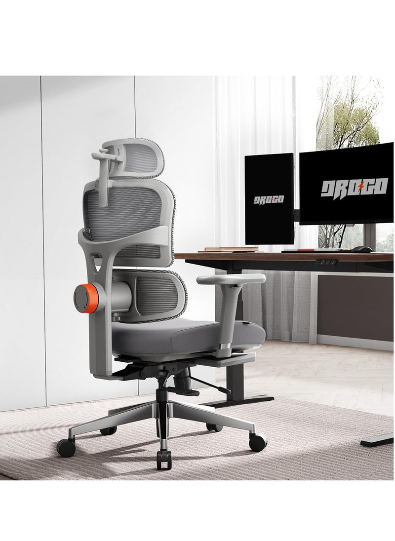 DROGO - Premium Ergonomic Office Chair for Work from Home, High Back Computer Chair with Adaptive Lumbar Support & 5D Headrest, 4D Armrest, Footrest & Recline, Desk Mesh Chair for Office/Home (Grey) - Image 1