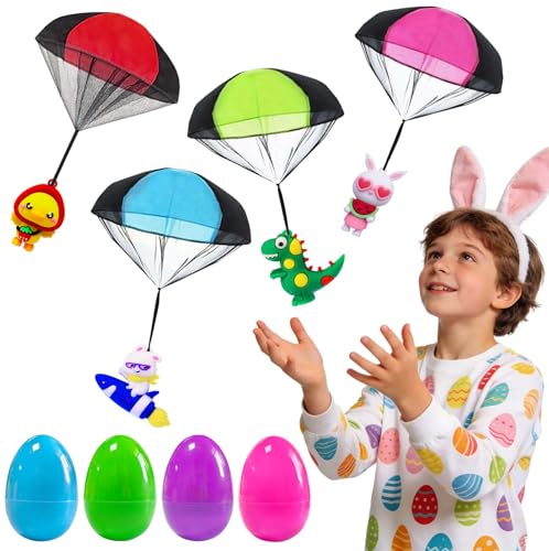 Voiiake Easter Egg Fillers Basket Stuffer Essentials for Teens Kids 4Pack Prefilled Easter Eggs with Parachute Toys Treasure Box Toys for Classroom Boys Girls Egg Hunt Party Supplies Carnival Prizes - Image 1