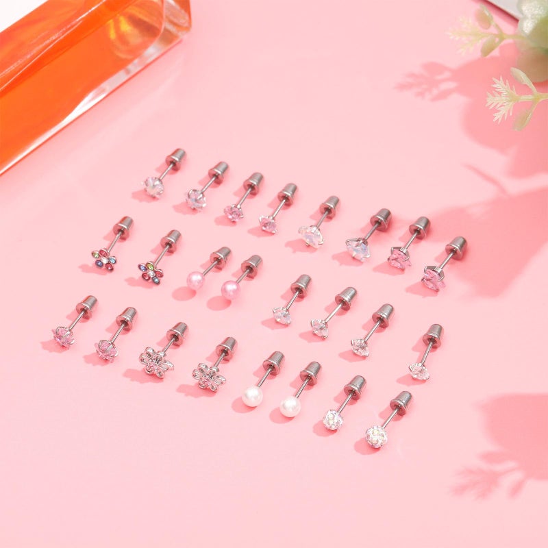 NEWITIN 12 Pairs Small Stud Earrings for Girls Hypoallergenic Earring Inlaid Cubic Zirconia Earring Surgical Stainless Studs Tiny Screw Back Cartilage Earrings for Women Girls - Image 4