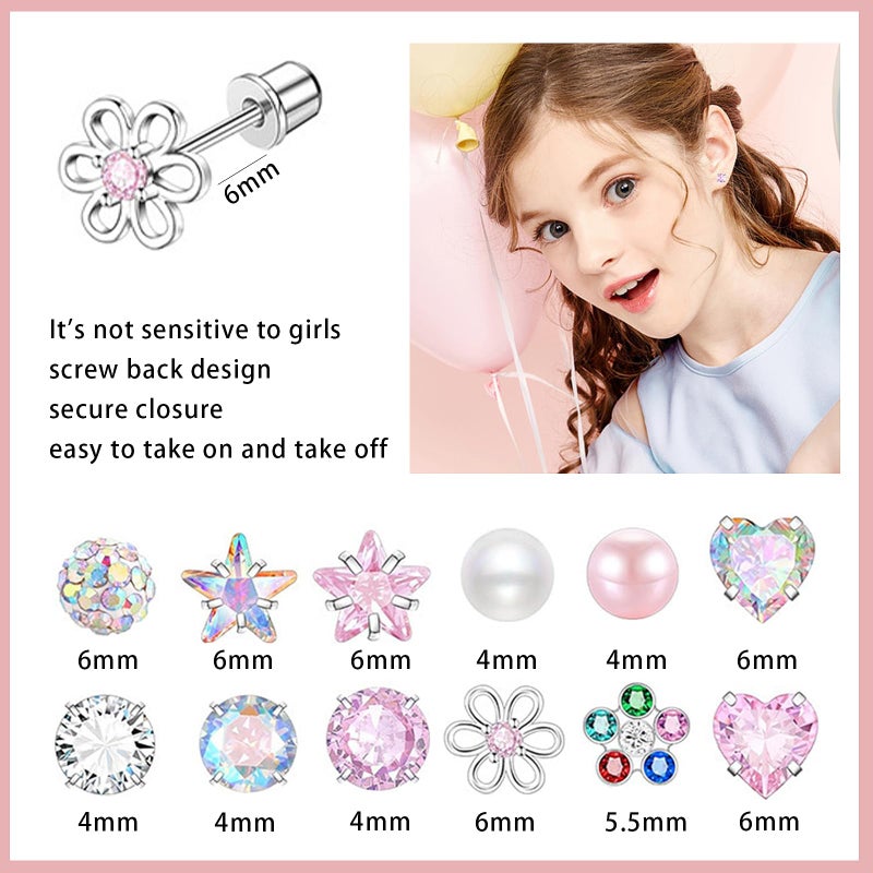 NEWITIN 12 Pairs Small Stud Earrings for Girls Hypoallergenic Earring Inlaid Cubic Zirconia Earring Surgical Stainless Studs Tiny Screw Back Cartilage Earrings for Women Girls - Image 2