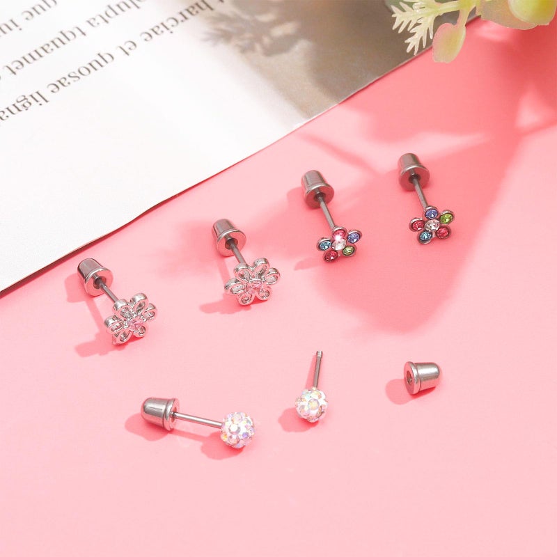 NEWITIN 12 Pairs Small Stud Earrings for Girls Hypoallergenic Earring Inlaid Cubic Zirconia Earring Surgical Stainless Studs Tiny Screw Back Cartilage Earrings for Women Girls - Image 3