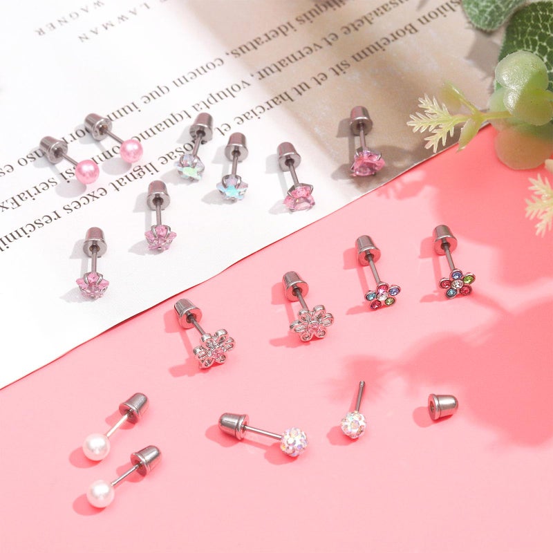 NEWITIN 12 Pairs Small Stud Earrings for Girls Hypoallergenic Earring Inlaid Cubic Zirconia Earring Surgical Stainless Studs Tiny Screw Back Cartilage Earrings for Women Girls - Image 5
