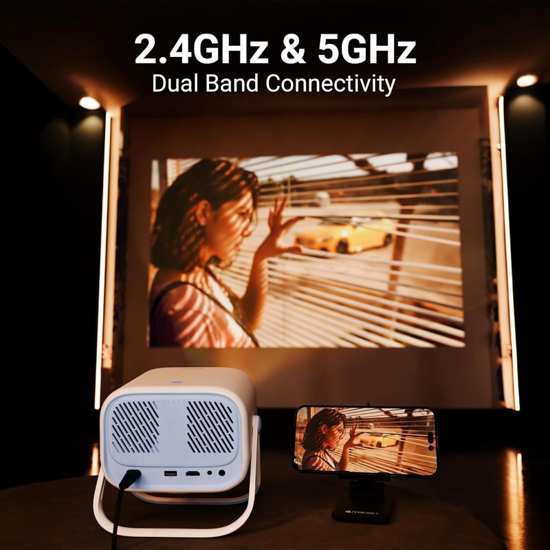 ZEBRONICS جهاز عرض ذكي يعمل بنظام أندرويد، 1080 بكسل، 5200 لومن، شاشة 200 بوصة، ميل 200°، تركيز تلقائي، تعديل تلقائي، تقنية استشعار تلقائية، بلوتوث، واي فاي، دعم التطبيقات (نتفليكس، برايم، إلخ)، ميراكاست (بيكسا بلاي 34، بلو) - Image 2