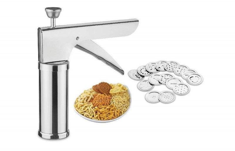 Param Stainless Steel Kitchen Sev Press Deluxe with 15 Type Jali Plates - Image 1