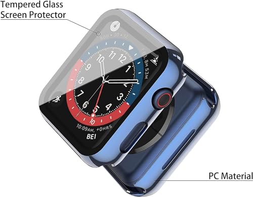Misxi 2 Pack Hard PC Case with Tempered Glass Screen Protector Compatible with Apple Watch SE 3 (2025) SE 2 SE Series 6 Series 5 Series 4 44mm, 1 Blue + 1 Transparent - Image 4