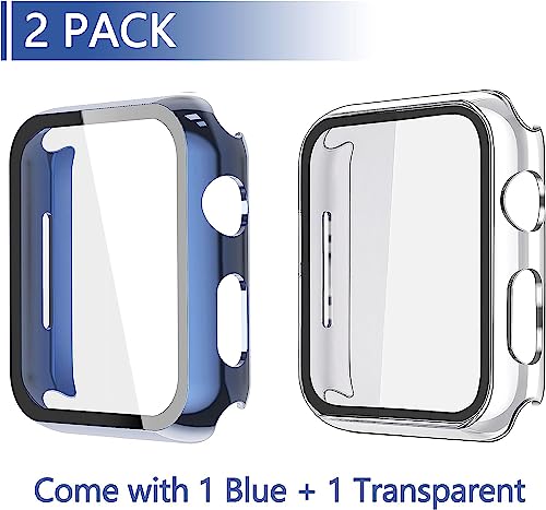 Misxi 2 Pack Hard PC Case with Tempered Glass Screen Protector Compatible with Apple Watch SE 3 (2025) SE 2 SE Series 6 Series 5 Series 4 44mm, 1 Blue + 1 Transparent - Image 2