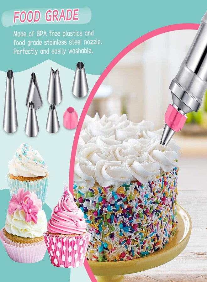 Kytree Dessert Decorating Syringe Set, Pink Icing Decoration Set Stainless Steel Cupcake Injector/Decorating Icing Set with 6 Nozzle, 3 Scrapers, 2 Brushes for Christmas Xmas Baking Biscuit Cake Decoration - Image 2