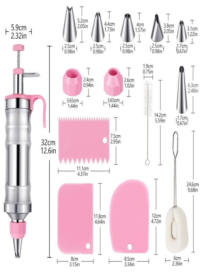 Kytree Dessert Decorating Syringe Set, Pink Icing Decoration Set Stainless Steel Cupcake Injector/Decorating Icing Set with 6 Nozzle, 3 Scrapers, 2 Brushes for Christmas Xmas Baking Biscuit Cake Decoration - Image 4
