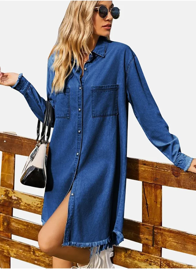 يونيكي Blue Denim Casual Denim Dress