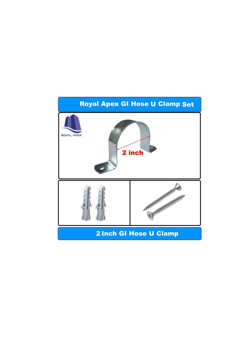 Galvanized (GI) U Clamps Fastener Hanger Pipe Clamps Clip with Screw and Fischer, for Conduit Pipe Fixing Bracket and Support Water Pipe and Gas Pipe – 10 Pcs (2 Inch) - Image 3