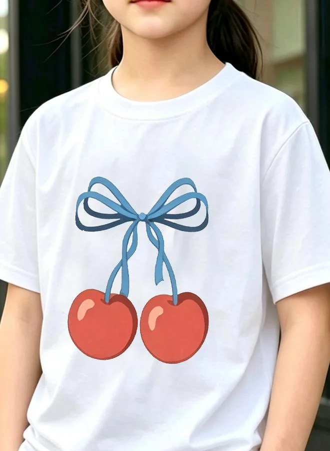 Take Two Girls White Cotton Cherry Graphic T-Shirt