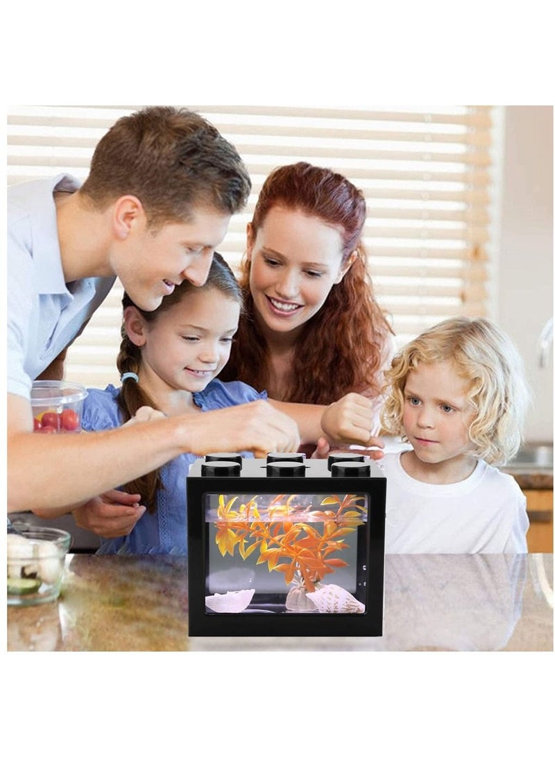 Mini Fish Tank Aquarium Building Blocks Fish Tank Desktop Decoration Yellow - Image 5