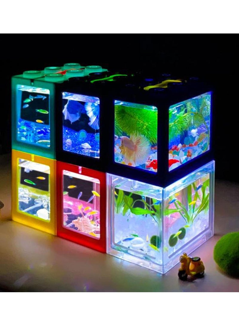 Mini Fish Tank Aquarium Building Blocks Fish Tank Desktop Decoration Yellow - Image 3
