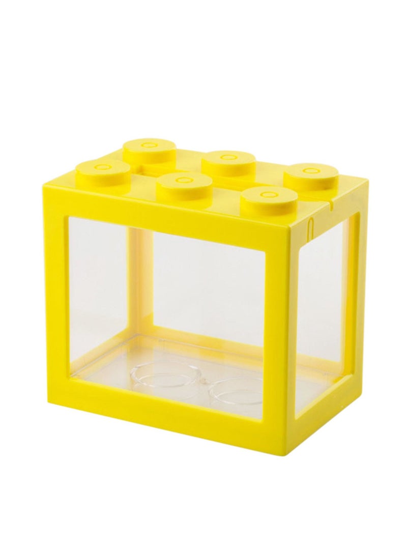Mini Fish Tank Aquarium Building Blocks Fish Tank Desktop Decoration Yellow - Image 1