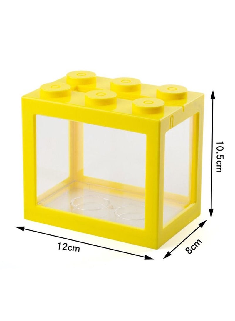 Mini Fish Tank Aquarium Building Blocks Fish Tank Desktop Decoration Yellow - Image 2