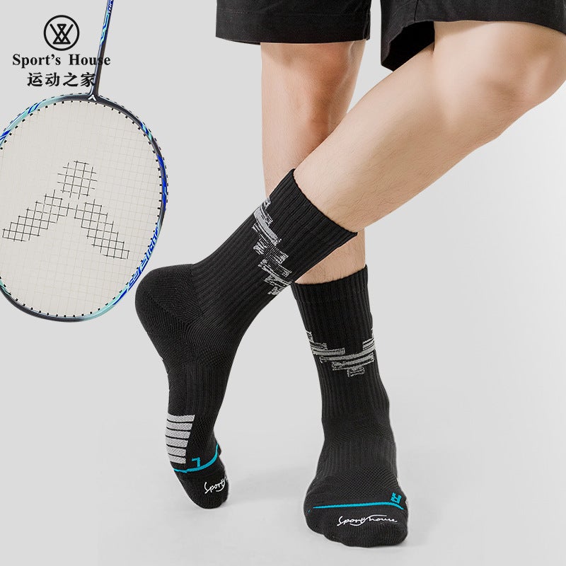 Generic Mens Mid-Calf Badminton Socks Autumn Winter Black - Image 4