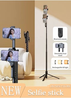 DUNISO Selfie Stick,Extendable Double phone clip Cell Phone Tripod ,Rotate Phone Tripod with Bluetooth Remote Shutter and Fill Lights,Group Selfies/Live Streaming/Video Recording Compatible with All Phones  - Image 1