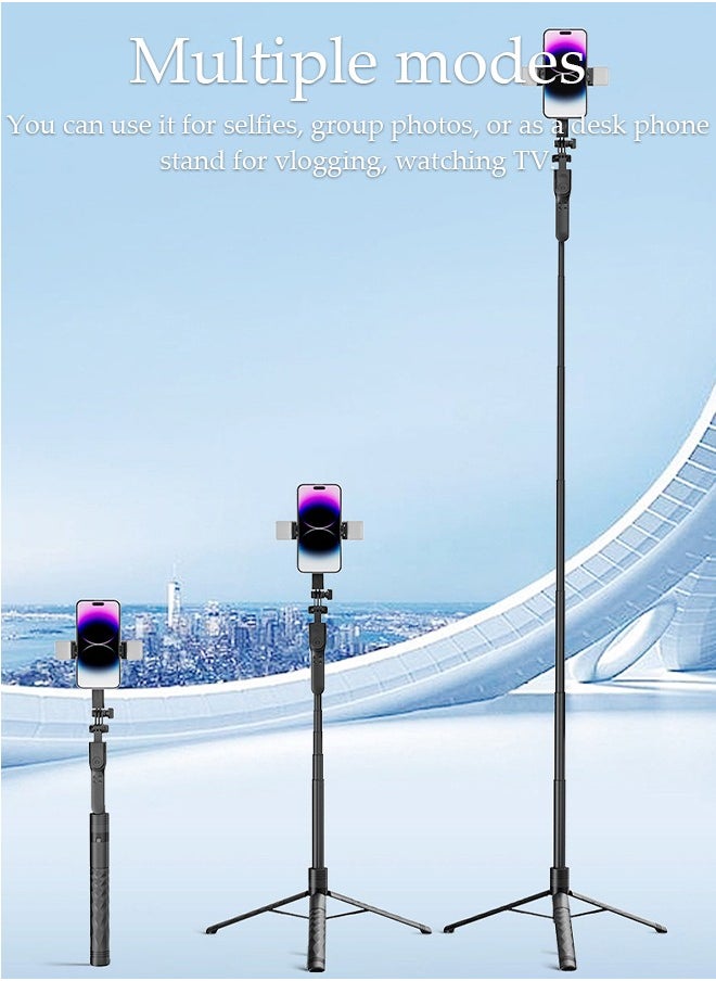 DUNISO - Selfie Stick,Extendable Double phone clip Cell Phone Tripod ,Rotate Phone Tripod with Bluetooth Remote Shutter and Fill Lights,Group Selfies/Live Streaming/Video Recording Compatible with All Phones - Image 1