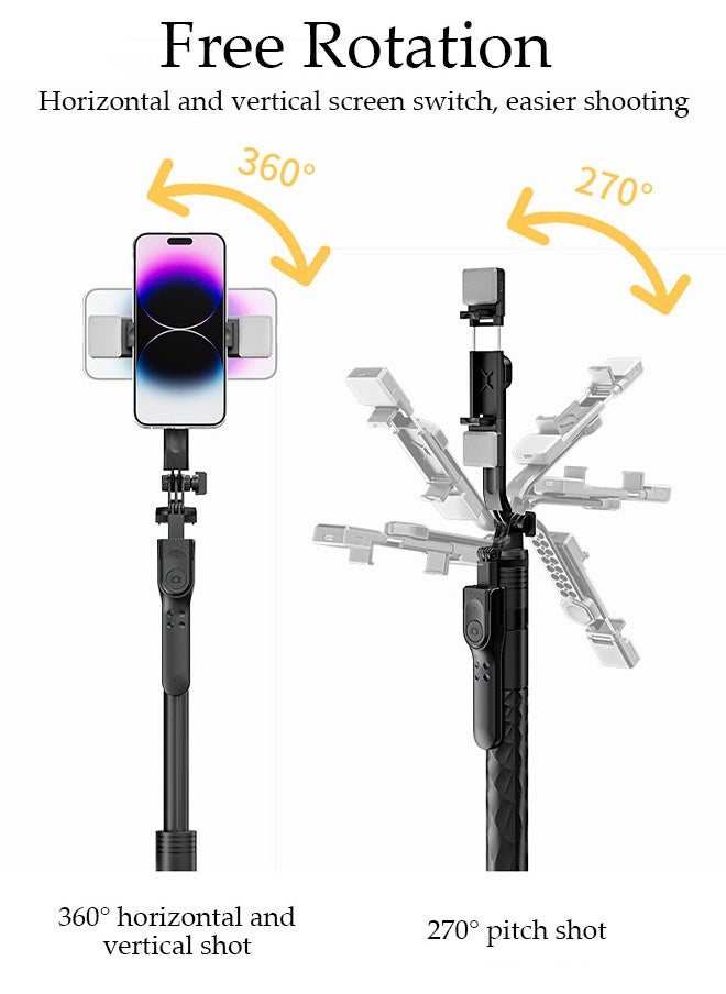 DUNISO - Selfie Stick,Extendable Double phone clip Cell Phone Tripod ,Rotate Phone Tripod with Bluetooth Remote Shutter and Fill Lights,Group Selfies/Live Streaming/Video Recording Compatible with All Phones - Image 1