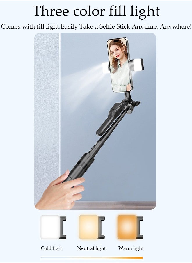 DUNISO - Selfie Stick,Extendable Double phone clip Cell Phone Tripod ,Rotate Phone Tripod with Bluetooth Remote Shutter and Fill Lights,Group Selfies/Live Streaming/Video Recording Compatible with All Phones - Image 1