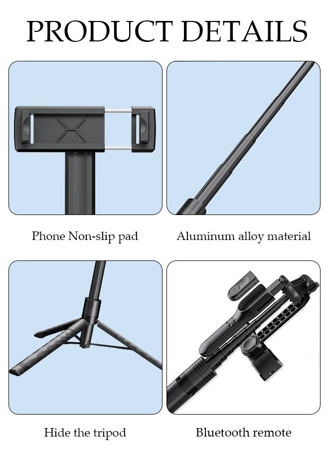 DUNISO - Selfie Stick,Extendable Double phone clip Cell Phone Tripod ,Rotate Phone Tripod with Bluetooth Remote Shutter and Fill Lights,Group Selfies/Live Streaming/Video Recording Compatible with All Phones - Image 1