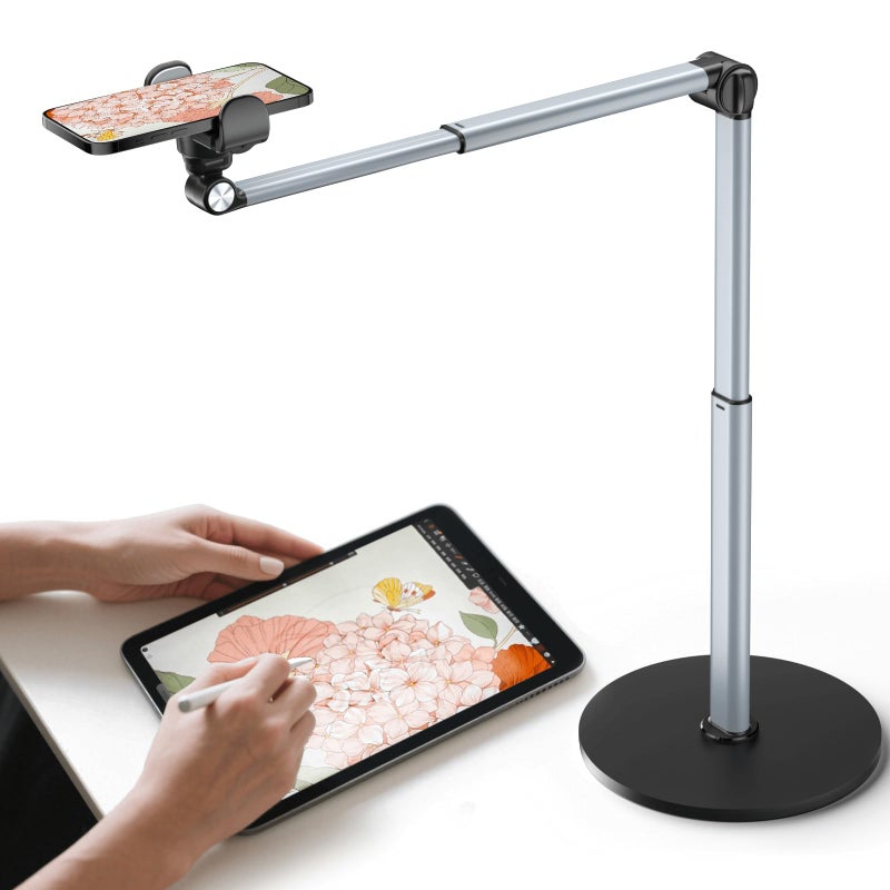Mistriddle Heavy Duty Aluminum Overhead Phone Stand for Recording, Adjustable iPhone Tripod for Overhead Shots, Sturdy Stand for Cooking, Crafting, Filming, Painting â€“ Perfect for Creatorsï¼ˆClipï¼‰ - Image 1