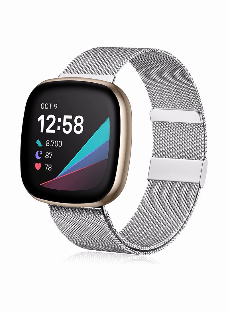 SYOSI Bands for Fitbit Versa 3 Metal Bands Compatible with Fitbit Sense Stainless Steel Mesh Breathable Wristband Strap with Adjustable Magnet Lock Replacement Wristbands for Women and Men - Image 1
