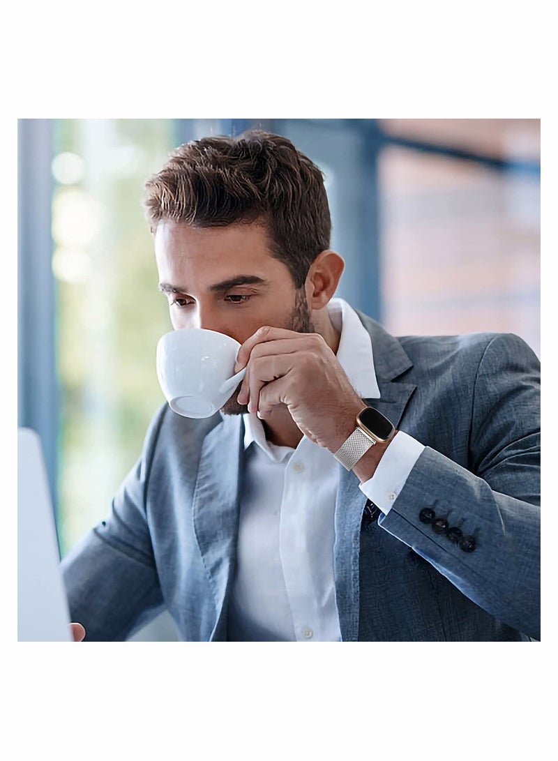 SYOSI Bands for Fitbit Versa 3 Metal Bands Compatible with Fitbit Sense Stainless Steel Mesh Breathable Wristband Strap with Adjustable Magnet Lock Replacement Wristbands for Women and Men - Image 3