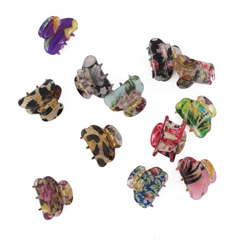 Carede Mini 1.2 inch Plastic No-Slip Grip Jaw Hair Clip,Floral Printed Small Acrylic Hair Claw Clips for Girls and Women,Pack of 12 - Image 2