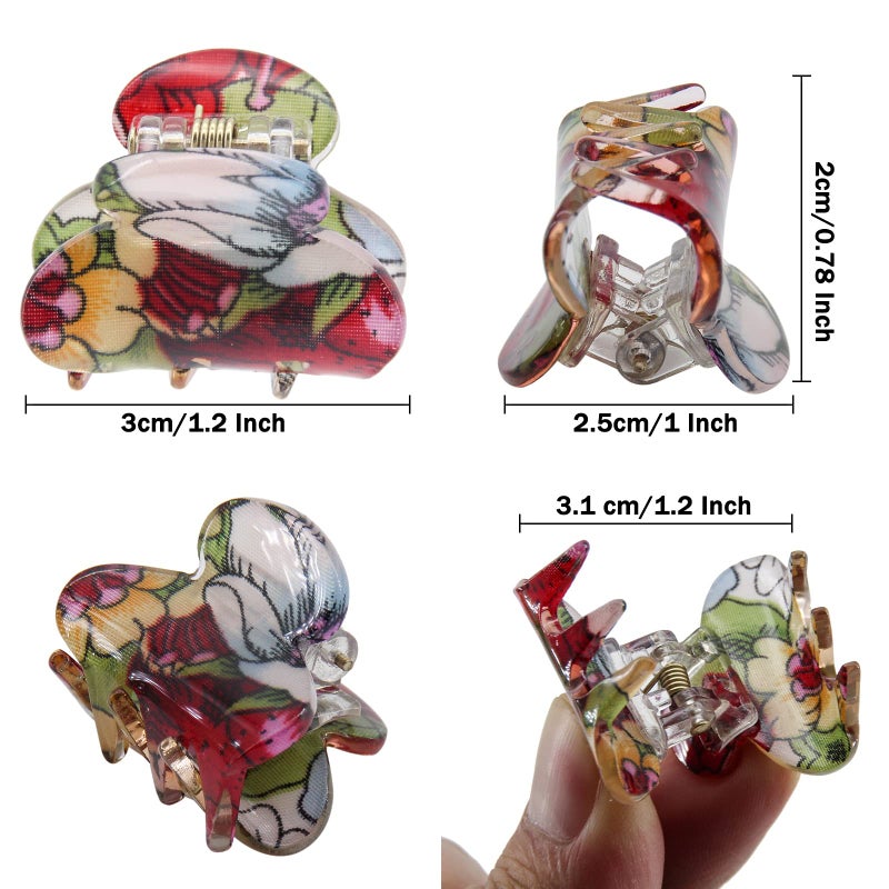 Carede Mini 1.2 inch Plastic No-Slip Grip Jaw Hair Clip,Floral Printed Small Acrylic Hair Claw Clips for Girls and Women,Pack of 12 - Image 3